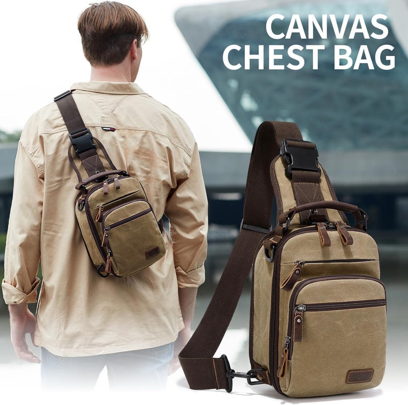NerIion Nerlion Sling Bag for Men Waxed Canvas Crossbody Bag Chest Bag Water Resistant Shoulder Bag Casual Daypack - Image 2